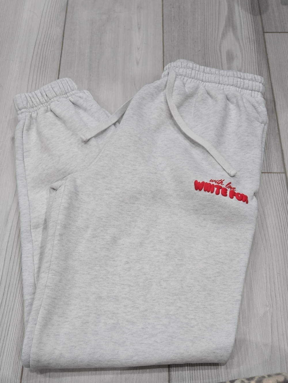 White Fox Boutique Light Heather Gray Track Joggers with Red Logo